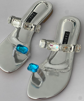 Azure - Crystal Embellished Silver Flats - Zarin by Zarsah